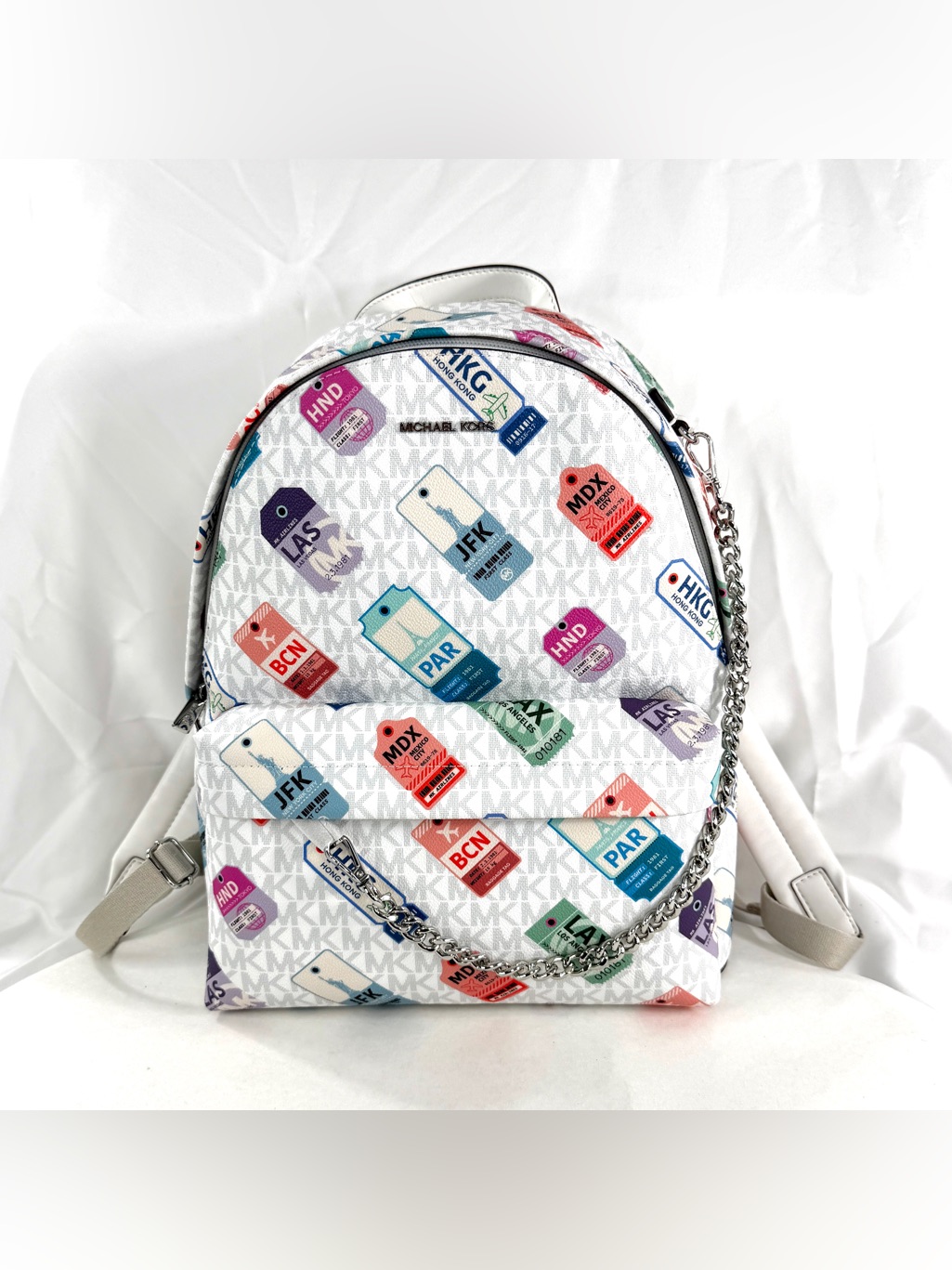 Michael Kors Slater Medium Chain Backpack Optic White Travel Tags World Nwt